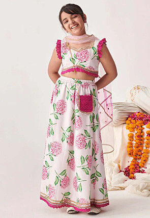 Digital Printed Cotton Lehenga in Off White