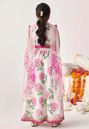 Digital Printed Cotton Lehenga in Off White