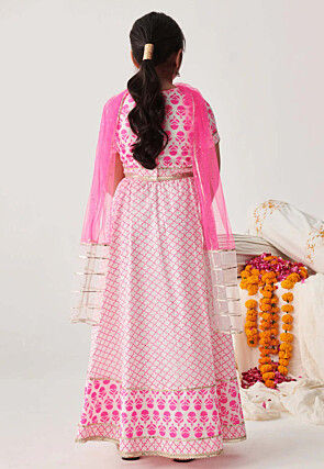 Digital Printed Cotton Lehenga in Off White