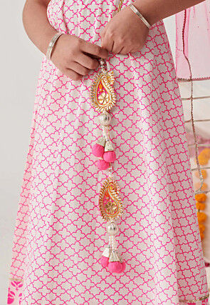 Digital Printed Cotton Lehenga in Off White