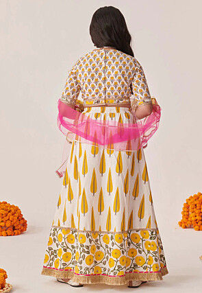 Digital Printed Cotton Lehenga in Off White