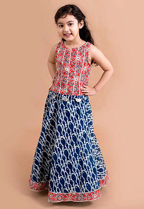 Digital Printed Cotton Lehenga in Red