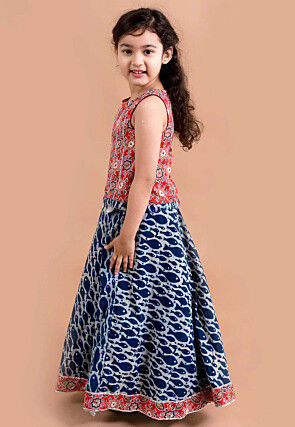 Digital Printed Cotton Lehenga in Red