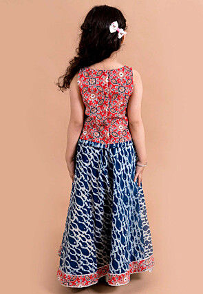 Digital Printed Cotton Lehenga in Red