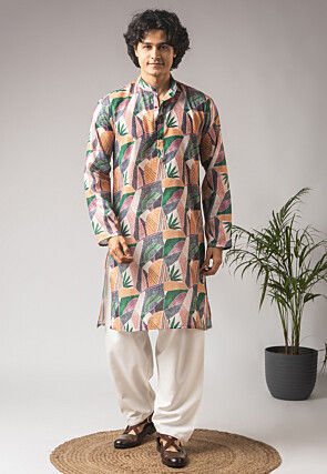 Digital Printed Cotton Linen Kurta Set in Multicolor