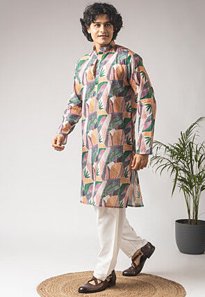 Digital Printed Cotton Linen Kurta Set in Multicolor