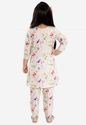 Digital Printed Cotton Linen Kurta Set in Off White