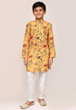 Digital Printed Cotton Linen Kurta Set in Yellow
