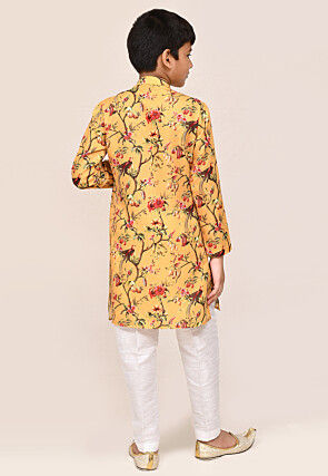 Digital Printed Cotton Linen Kurta Set in Yellow