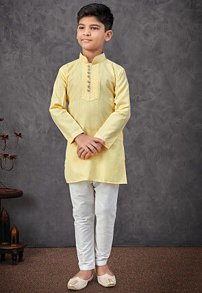 Digital Printed Cotton Linen Kurta Set in Yellow