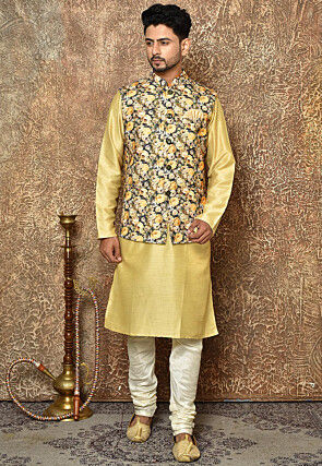 Digital Printed Cotton Linen Nehru Jacket in Multicolor