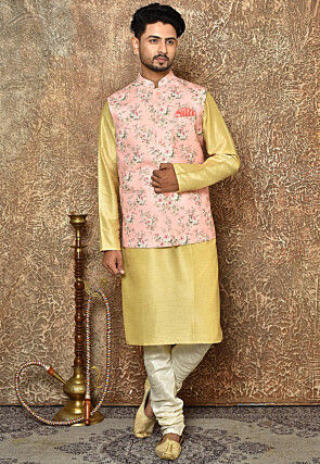 Digital Printed Cotton Linen Nehru Jacket in Pink