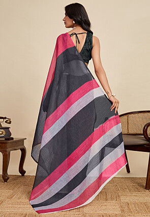 Digital Printed Cotton Linen Saree in Multicolor