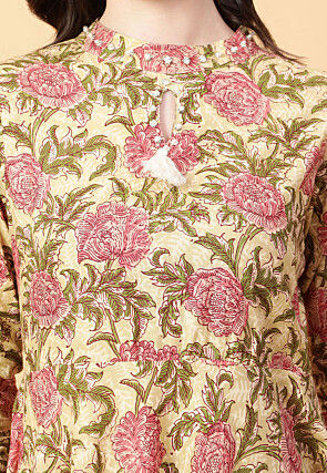 Digital Printed Cotton Maxi Dress in Beige