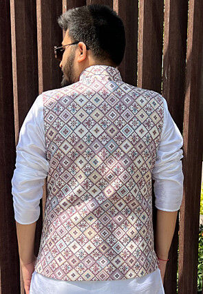 Digital Printed Cotton Nehru Jacket in Light Purple