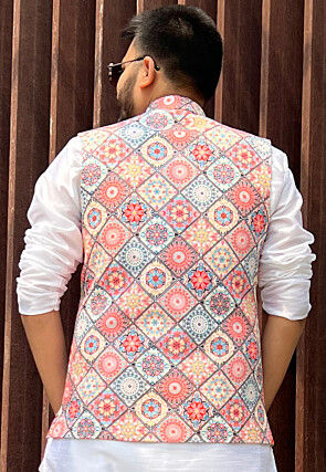 Digital Printed Cotton Nehru Jacket in Multicolor