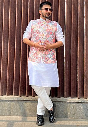 Digital Printed Cotton Nehru Jacket in Multicolor