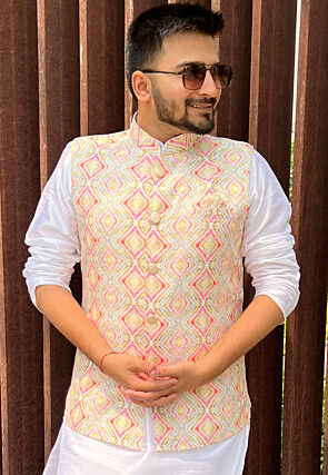 Digital Printed Cotton Nehru Jacket in Multicolor