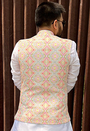 Digital Printed Cotton Nehru Jacket in Multicolor