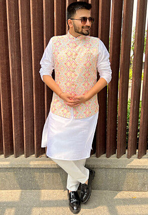 Digital Printed Cotton Nehru Jacket in Multicolor