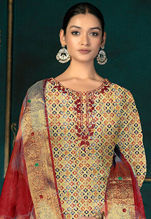 Digital Printed Cotton Pakistani Suit in Beige