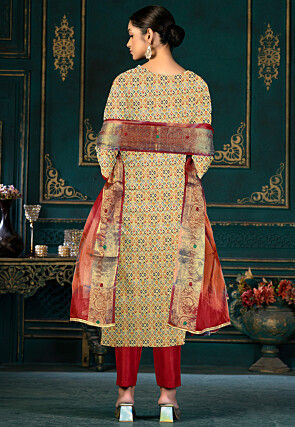 Digital Printed Cotton Pakistani Suit in Beige