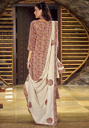 Digital Printed Cotton Pakistani Suit in Beige