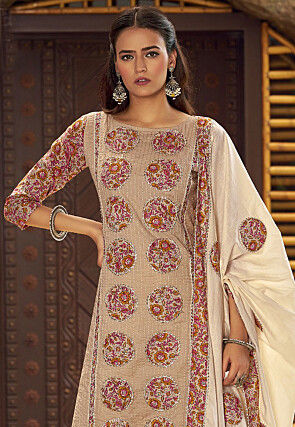 Digital Printed Cotton Pakistani Suit in Beige