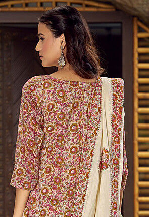 Digital Printed Cotton Pakistani Suit in Beige