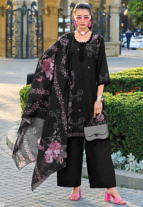 Black punjabi suit design with laces shop