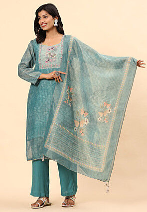 Digital Printed Cotton Pakistani Suit in Blue