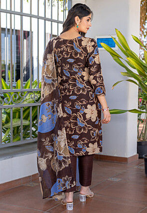 Digital Printed Cotton Pakistani Suit in Brown
