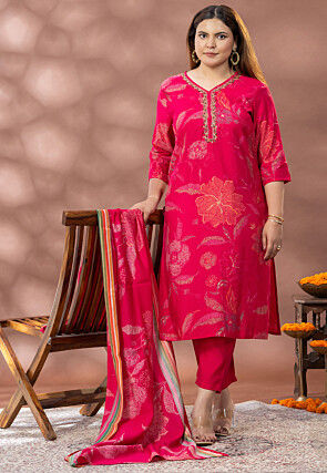 Digital Printed Cotton Pakistani Suit in Dark Fuchsia
