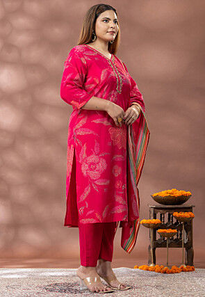 Digital Printed Cotton Pakistani Suit in Dark Fuchsia