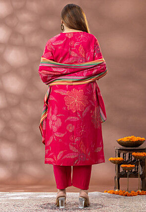 Digital Printed Cotton Pakistani Suit in Dark Fuchsia