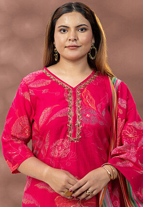 Digital Printed Cotton Pakistani Suit in Dark Fuchsia