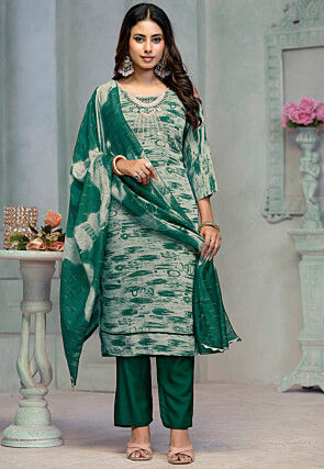 Digital Printed Cotton Pakistani Suit in Fawn