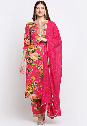 Digital Printed Cotton Pakistani Suit in Fuchsia