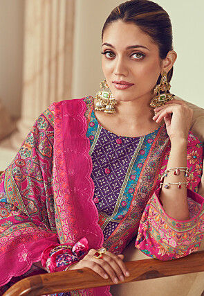 Digital Printed Cotton Pakistani Suit in Fuchsia