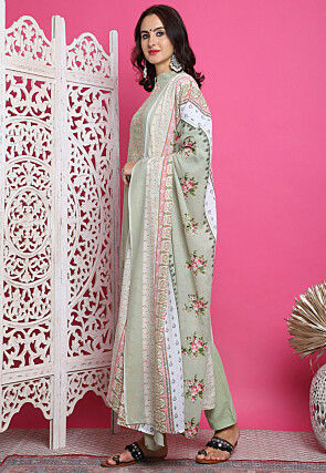 Digital Printed Cotton Pakistani Suit in Green