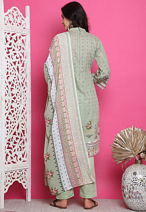 Digital Printed Cotton Pakistani Suit in Green