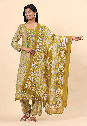 Digital Printed Cotton Pakistani Suit in Green
