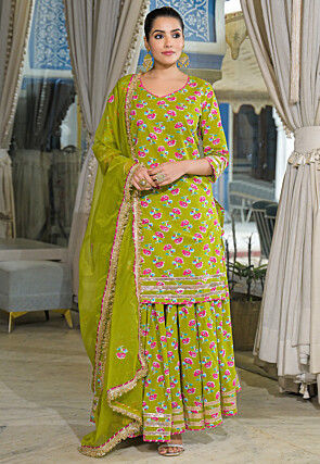 Digital Printed Cotton Pakistani Suit in Light Green