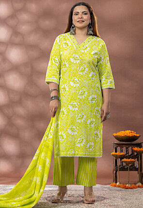 Digital Printed Cotton Pakistani Suit in Light Green