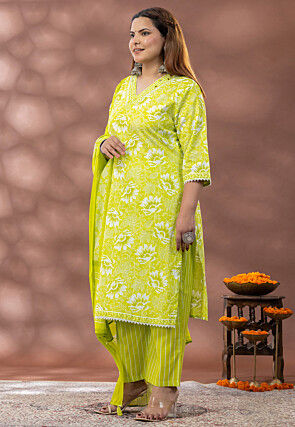 Digital Printed Cotton Pakistani Suit in Light Green