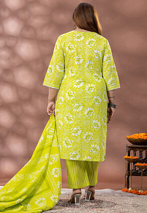 Digital Printed Cotton Pakistani Suit in Light Green