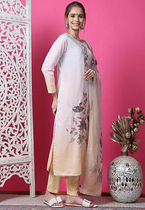 Digital Printed Cotton Pakistani Suit in Light Grey