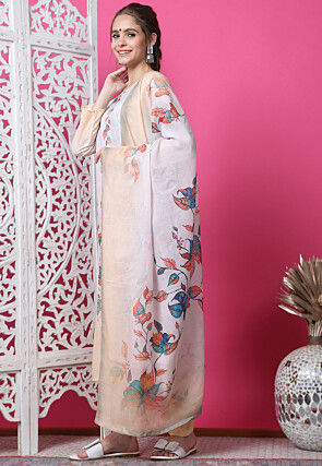 Digital Printed Cotton Pakistani Suit in Light Grey