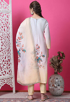 Digital Printed Cotton Pakistani Suit in Light Grey