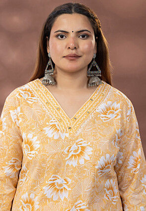 Digital Printed Cotton Pakistani Suit in Light Mustard